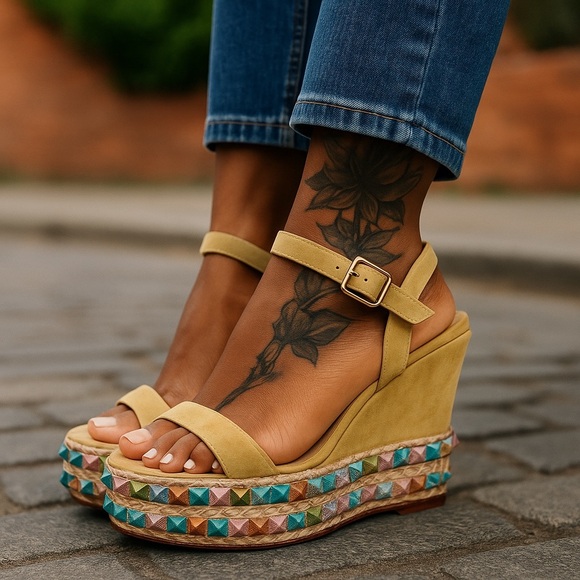 Christian Louboutin authentic Studded Espadrille sandals yellow suede EU 34.5 - Picture 1 of 15